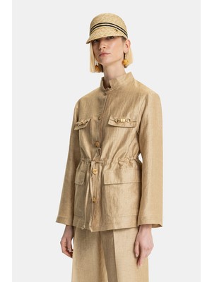 Vakko Beige Stand Collar Jacket