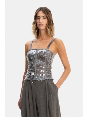 Vakko Mink Sequined Blouse