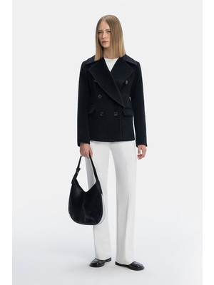 Vakko Black Wool Pea Coat