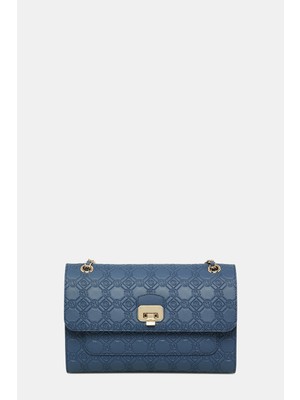 Vakko Navy Monogram Leather Bag