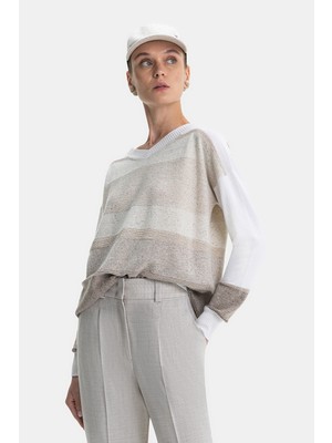 Vakko Ecru-Beige Knit Sweater