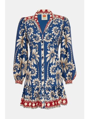 Farm Rio Farm Rıo Dark Blue Floral Pattern Mini Dress