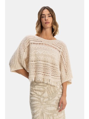 Vakko Ecru Boat Neck Knit Sweater