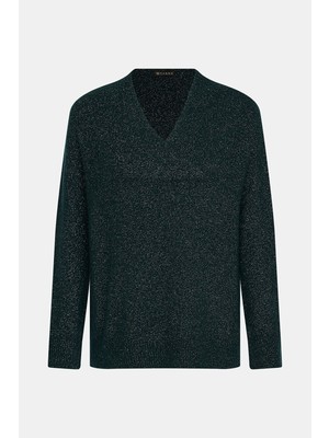 Vakko Emerald Green V-Neck Knit Sweater