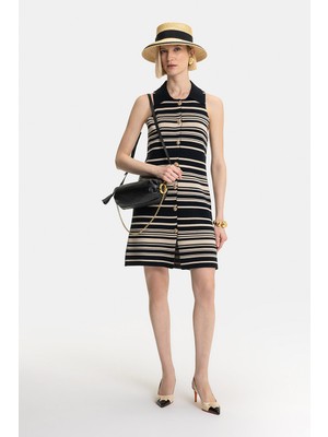 Vakko Black-Gold Sleeveless Dress