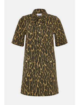 Ganni Gannı Khaki Patterned Mini Dress