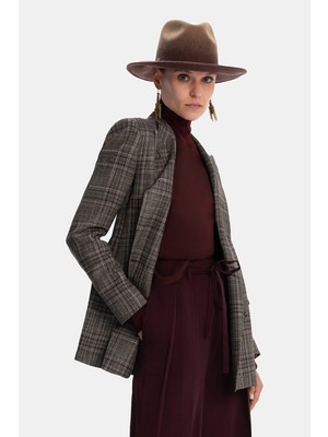 Vakko Brown Plaid Wool Jacket