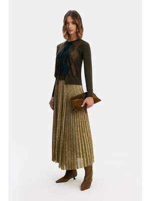 Vakko By Forte Forte Khaki Midi Pleated Skirt