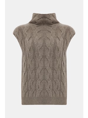 Vakko By Lorena Antonıazzı Mink High Neck Cashmere Knit Sweater