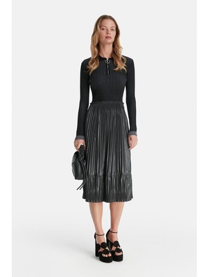 Vakko By Beatrıce B Anthracite Pleated Dress