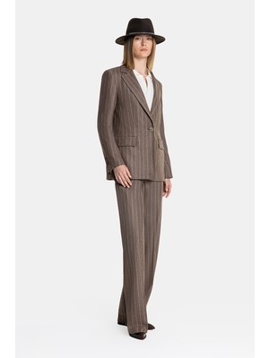 Vakko Brown Striped Trousers