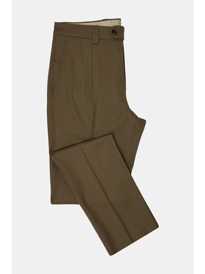 Vakko Khaki Pleated Flannel Trousers