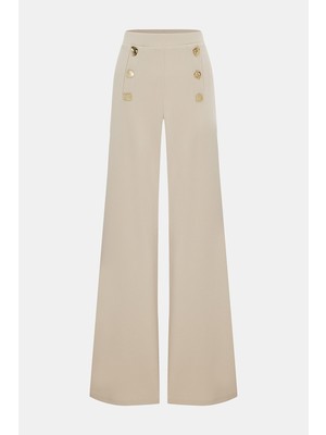 Vakko Beige Wide-Leg Trousers