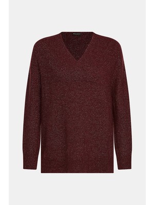 Vakko Burgundy V-Neck Knit Sweater