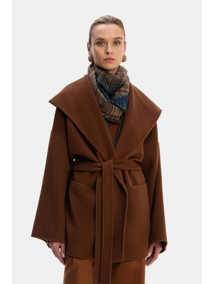Vakko Light Brown Wool Pea Coat