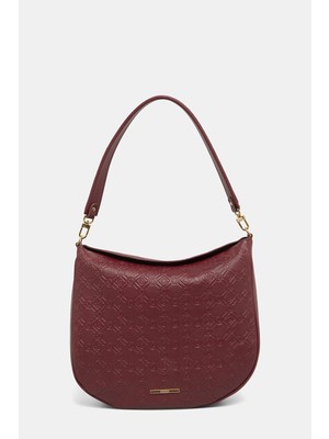Vakko Burgundy Monogram Leather Bag