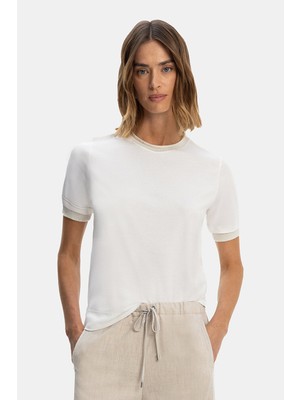 Vakko Ecru Crew Neck Short Sleeve T-Shirt