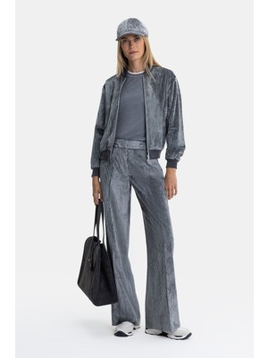 Vakko By Peserıco Grey Ribbed Wide-Leg Trousers