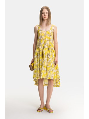 Vakko Yellow Patterned Dress