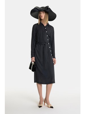Vakko Black Long Sleeve Midi Dress