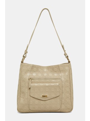 Vakko Ecru Monogram Leather Bag