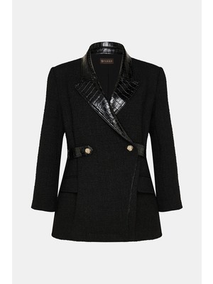Vakko Black Double-Breasted Lapel Jacket