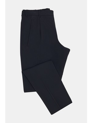 Vakko Navy Pleated Technical Fabric Trousers