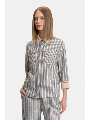 Vakko Navy-Beige Striped Shirt