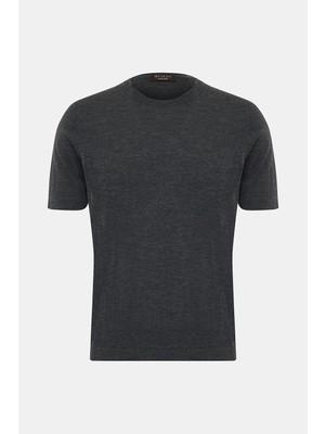 Vakko By Gran Sasso Crew Neck Short Sleeve Wool Cashmere Fine Knitwear