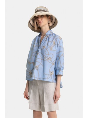 Vakko Blue Patterned Blouse