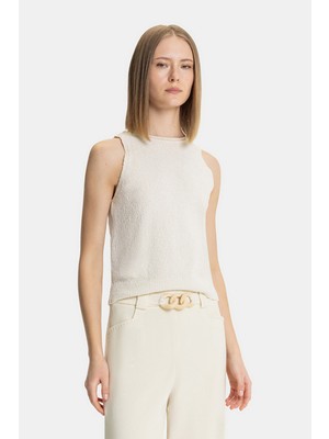 Vakko Ecru Sleeveless Blouse