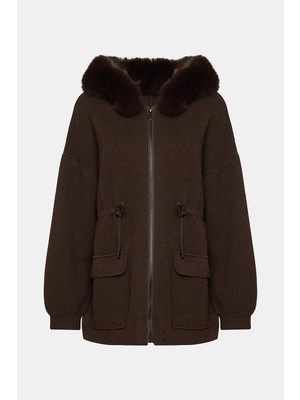 Vakko Brown Hooded Pea Coat