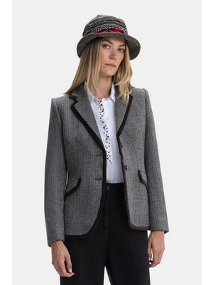 Vakko Grey Patterned Wool Jacket