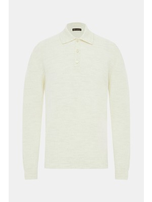Vakko Ecru Polo Collar Knit Sweater
