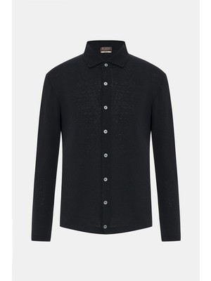 Vakko By Danıele Fıesolı Navy Button-Front Long Sleeve Knit Shirt