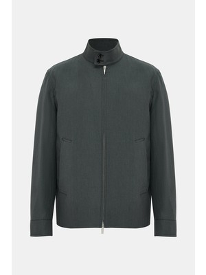 Vakko Dark Grey Zippered Linen Jacket