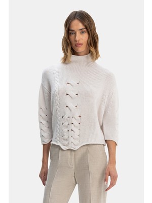 Vakko Ecru Wool-Cashmere Knit Sweater