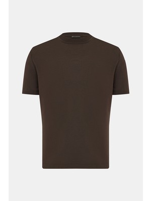 Vakko Brown Crew Neck Short Sleeve Knit T-Shirt