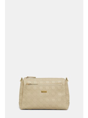 Vakko Ecru Monogram Leather Bag