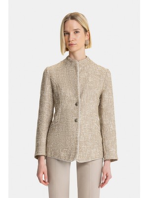 Vakko Beige Stand Collar Jacket