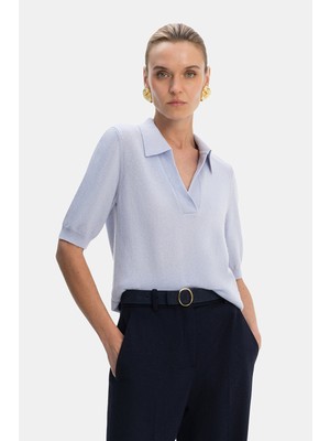 Vakko Light Blue Wool-Cashmere Knit Sweater