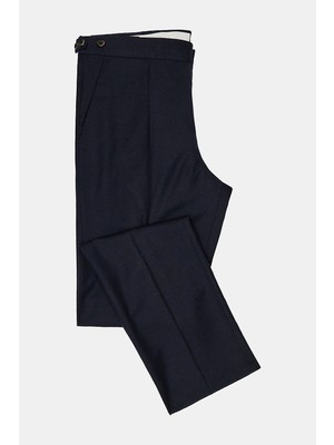 Vakko Navy Pleated Flannel Trousers