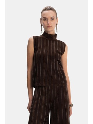 Vakko Brown Striped Knit Blouse