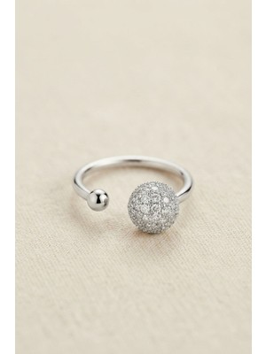 Efnaz Style Gümüş Renk Zirkon Taşlı Topçuk Model Kadın Yüzük