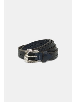 Vakko Navy Leather Belt