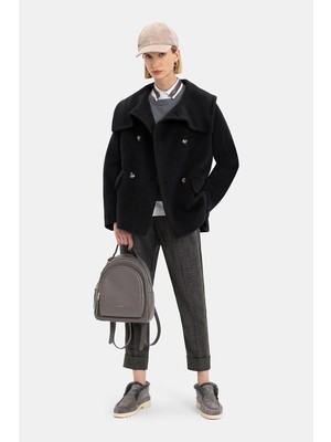 Vakko Anthracite Wool Pea Coat