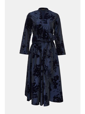Vakko Navy Printed Taffeta Dress