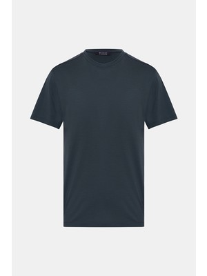 Vakko By Montecore Dark Navy Crew Neck Short Sleeve Wool T-Shirt
