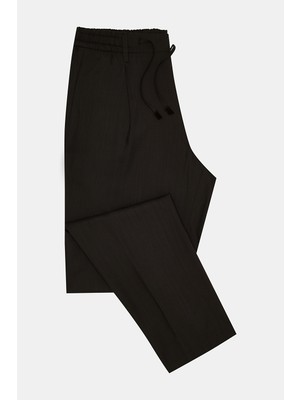 Vakko By Montecore Brown Flat-Front Trousers With Elastic Drawstring Waist