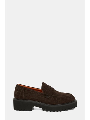 Vakko Brown Printed Suede Shoes